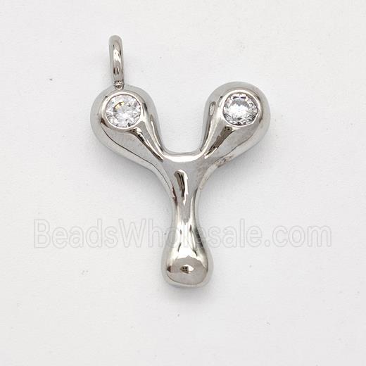 Copper Letter-Y Pendant Pave Zirconia Platinum Plated