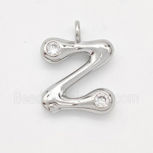 Copper Letter-Z Pendant Pave Zirconia Platinum Plated