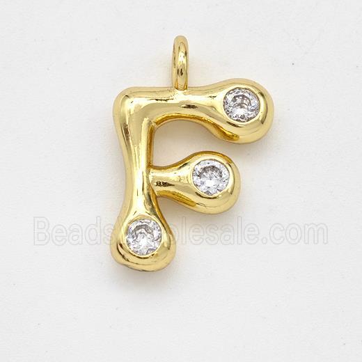 Copper Letter-F Pendant Pave Zirconia Gold Plated