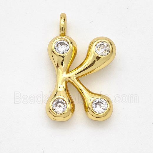 Copper Letter-K Pendant Pave Zirconia Gold Plated