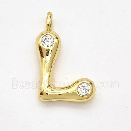 Copper Letter-L Pendant Pave Zirconia Gold Plated