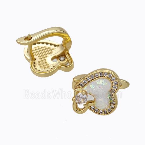 Copper Heart Latchback Earrings Pave Zirconia Fire Opal 18K Gold Plated