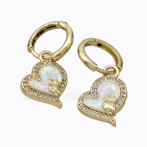 Copper Heart Hoop Earrings Pave Zirconia Fire Opal 18K Gold Plated