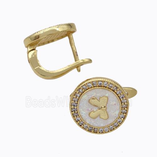 Copper Circle Latchback Earrings Pave Zirconia Fire Opal Bow 18K Gold Plated