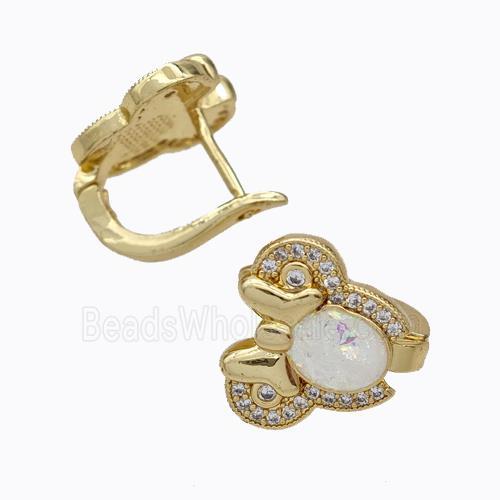 Copper Elephant Latchback Earrings Pave Zirconia Fire Opal 18K Gold Plated
