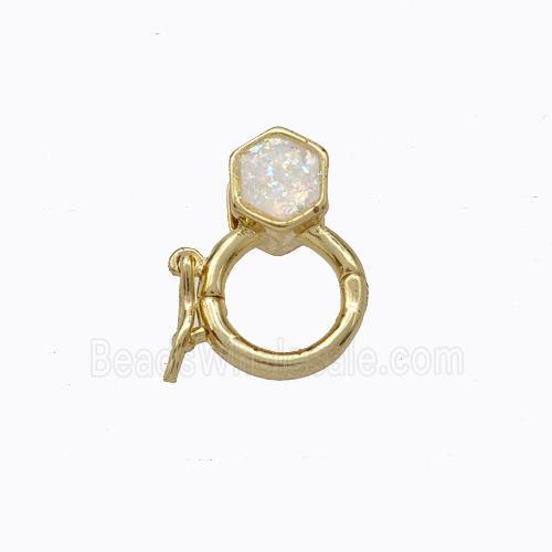 Copper Clasp Pave White Fire Opal Hexagon 18K Gold Plated