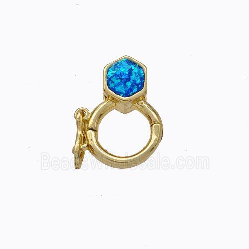 Copper Clasp Pave Blue Fire Opal Hexagon 18K Gold Plated