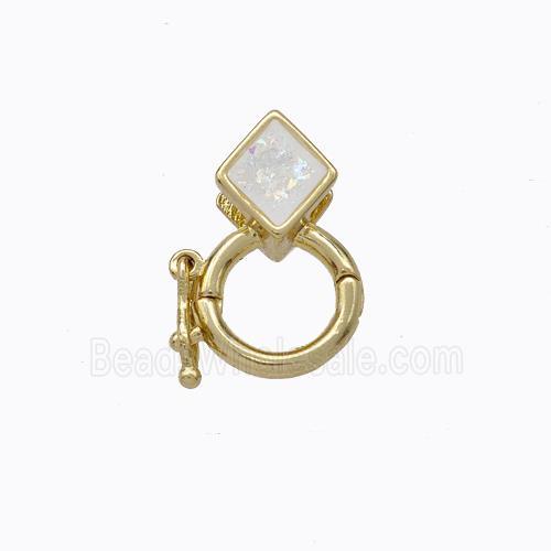 Copper Clasp Pave White Fire Opal Rhombus 18K Gold Plated