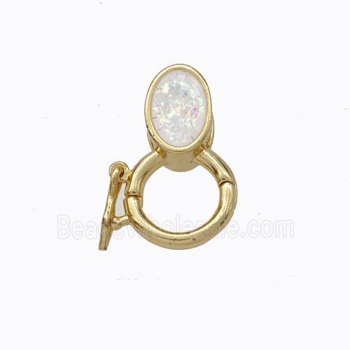 Copper Clasp Pave White Fire Opal Oval 18K Gold Plated