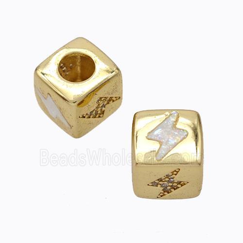 Copper Cube Beads Pave Zirconia Fire Opal Lightning Large Hole 18K Gold Plated