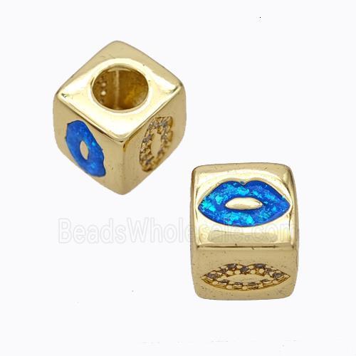 Copper Cube Beads Pave Zirconia Fire Opal Lips Large Hole 18K Gold Plated
