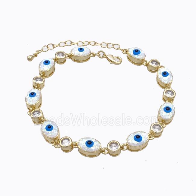 Copper Bracelet Oval Evil Eye Pave White Fire Opal 18K Gold Plated