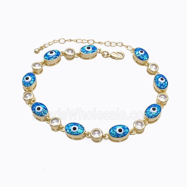 Copper Bracelet Oval Evil Eye Pave Blue Fire Opal 18K Gold Plated