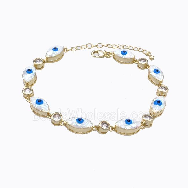 Copper Bracelet Evil Eye Pave White Fire Opal 18K Gold Plated