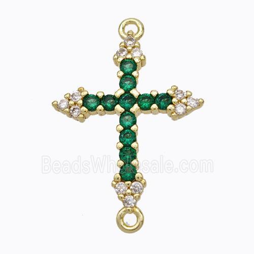 Copper Cross Connector Pave Green Zirconia Gold Plated