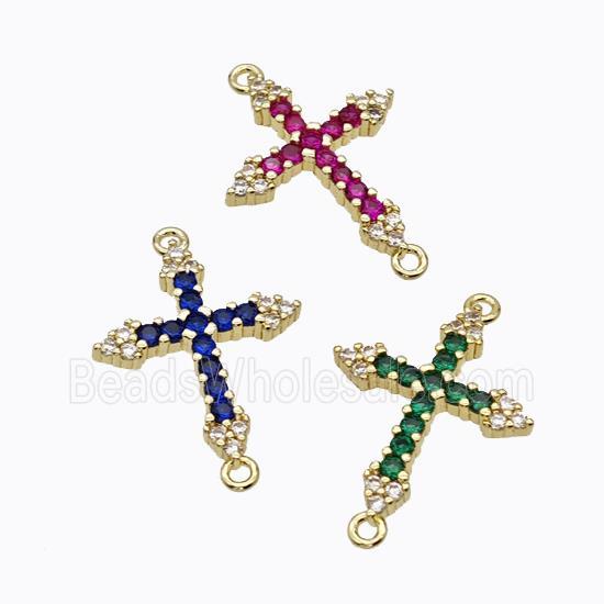 Copper Cross Connector Pave Zirconia Gold Plated Mixed