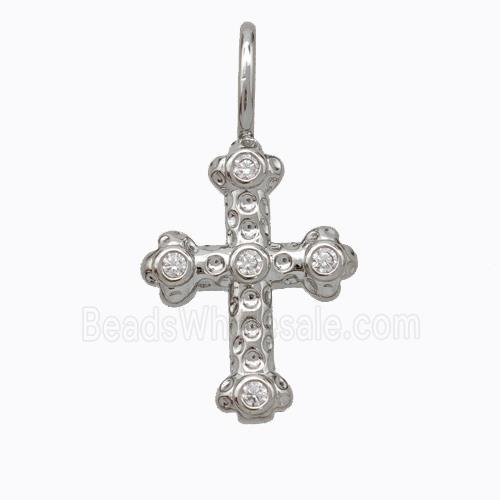 Copper Cross Pendant Pave Zirconia Platinum Plated