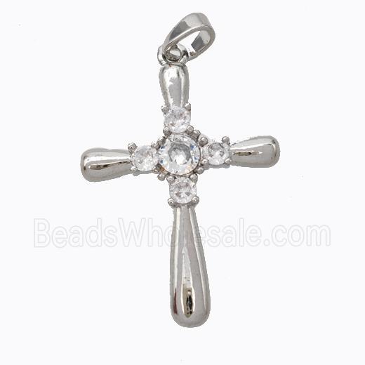 Copper Cross Pendant Pave Zirconia Platinum Plated