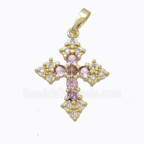 Copper Cross Pendant Micropave Zirconia Gold Plated