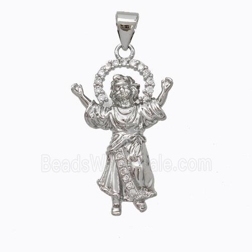 Jesus Charms Copper Pendant Pave Zirconia Platinum Plated