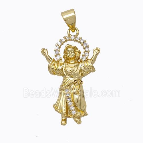 Jesus Charms Copper Pendant Pave Zirconia Gold Plated