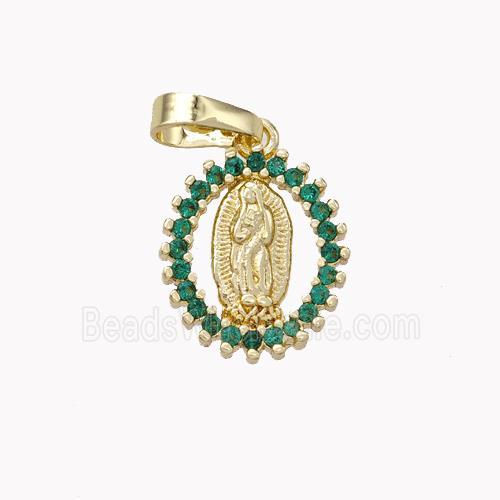 Virgin Mary Charms Copper Pendant Pave Zirconia Gold Plated
