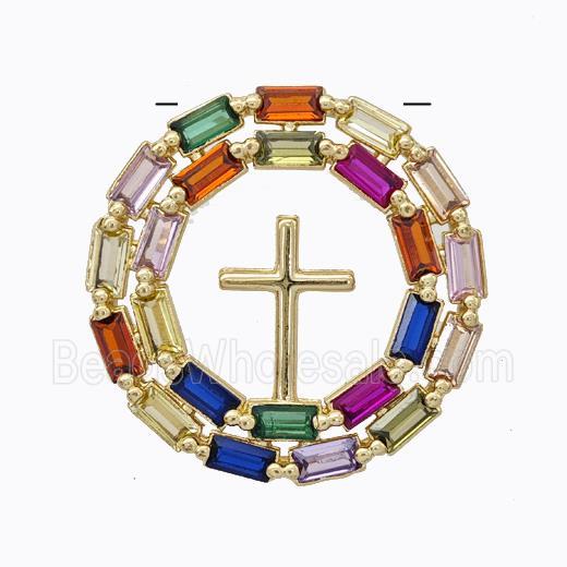Copper Cross Pendant Pave Zirconia Circle Gold Plated