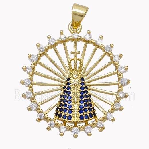 Pope Charms Copper Pendant Pave Zirconia Gold Plated