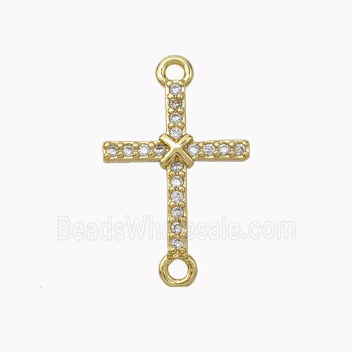 Copper Cross Connector Pave Zirconia Gold Plated