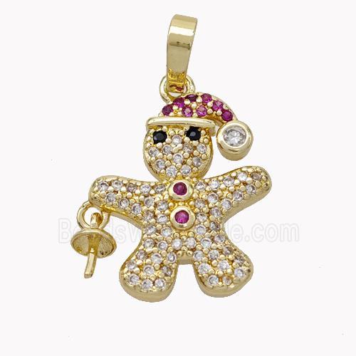 Christmas Gingerbread Man Copper Pendant Micropave Zirconia Gold Plated