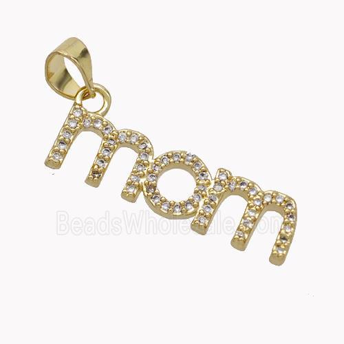 Copper MOM Charms Pendant Pave Zirconia Gold Plated