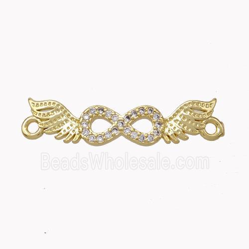 Copper Angelwings Connector Pave Zirconia Infinity Gold Plated
