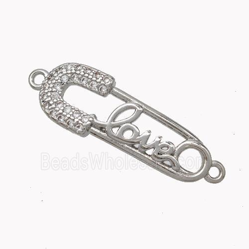 Safe Pins Charms Copper Connector Pave Zirconia LOVE Platinum Plated