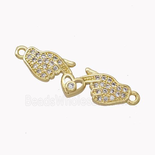 Copper Hand Connector Pave Zirconia Heart Gold Plated
