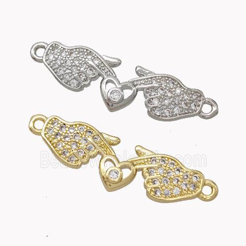 Copper Hand Connector Pave Zirconia Heart Mixed