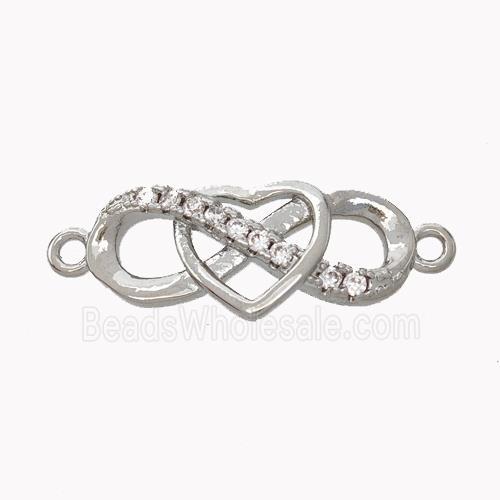 Copper Infinity Connector Pave Zirconia Heart Platinum Plated