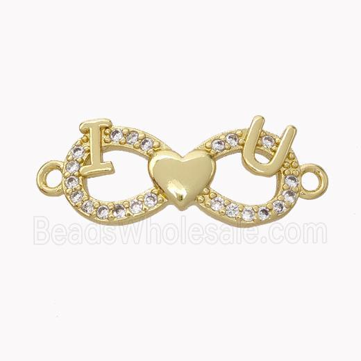 Copper Infinity Connector Pave Zirconia I Heart U Gold Plated