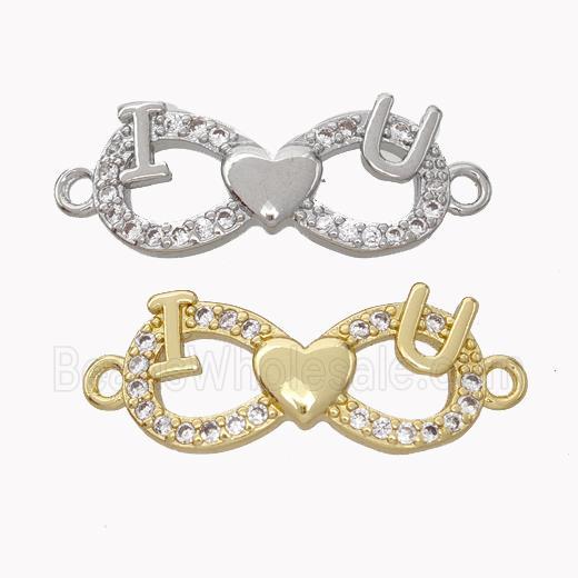 Copper Infinity Connector Pave Zirconia I Heart U Mixed