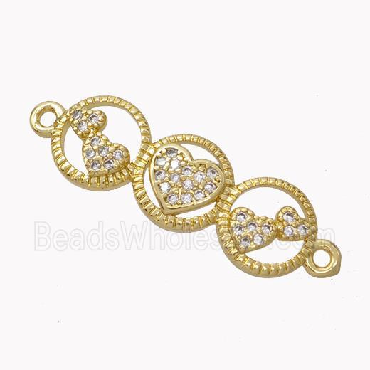 Heart Links Copper Connector Micropave Zirconia Gold Plated