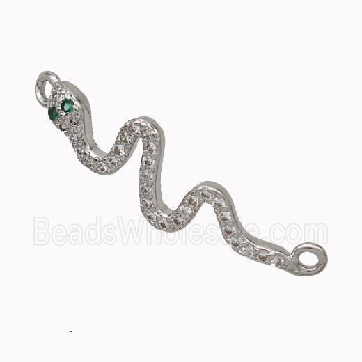 Copper Snake Connector Pave Zirconia Platinum Plated