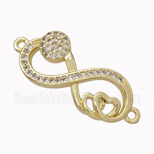 Copper Infinity Connector Micropave Zirconia Heart Gold Plated