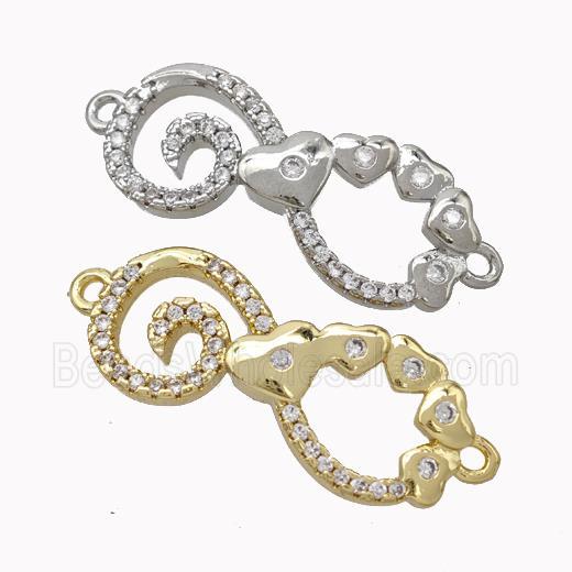 Copper Infinity Connector Micropave Zirconia Heart Mixed