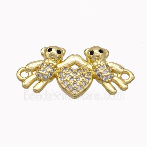Copper Bear Connectore Pave Zirconia Heart Gold Plated