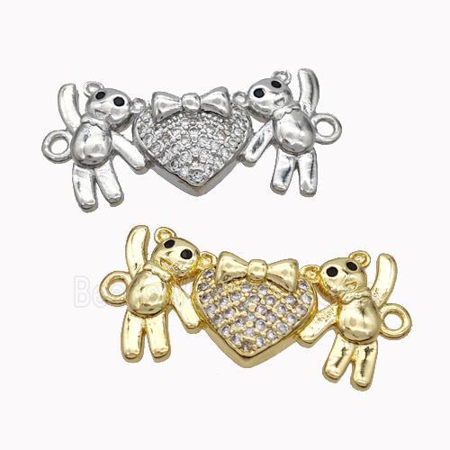 Copper Bear Connectore Pave Zirconia Heart Mixed