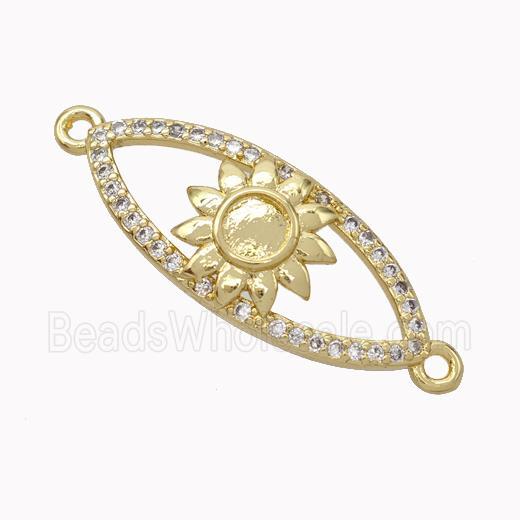 Copper Eye Connector Micropave Zirconia Sunflower Gold Plated
