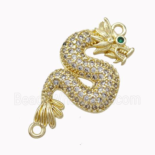 Copper Dragon Connector Micropave Zirconia Loong Gold Plated