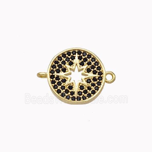 Copper Northstar Connector Micropave Zirconia Circle Gold Plated