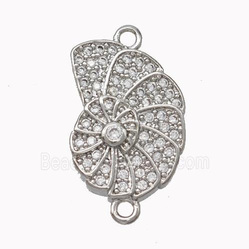 Nautilus Charms Copper Spiral Shell Connector Pave Zirconia Platinum Plated