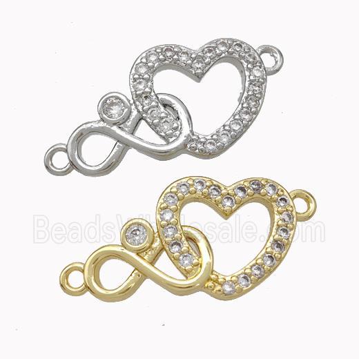 Copper Heart Infinity Connector Micropave Zirconia Mixed