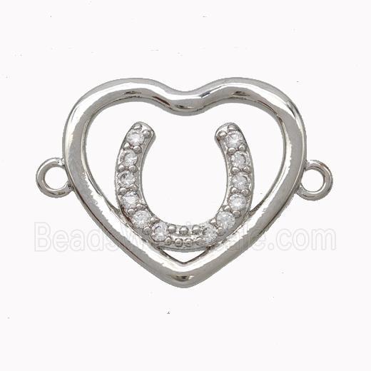 Copper Heart Connector Micropave Zirconia Horseshoe Platinum Plated